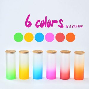 USA Warehouse Gradient Colored Frosted Blank Sublimation 25 oz Cup 25oz Shaped <b>Glass</b> <b>Beer</b> <b>Can</b> With Bamboo Lid and Straw - Product Image 3