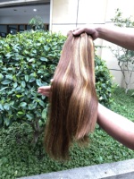 Extensions de cheveux lisses couleur piano 4/27, mèches blondes et brunes P4/27, cheveux humains péruviens colorés
