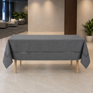 Wholesale <b>Tablecloth</b> Polyester Faux Linen Laser Cut <b>Rectangle</b> Table Linen for Importer Distributor Bulk Orders - Product Image 1