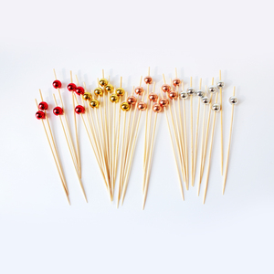<span class=keywords><strong>Brochette</strong></span> de perles de bambou doré avec long manche Pics de fruits élégants pour cocktails et boissons - Product Image 2