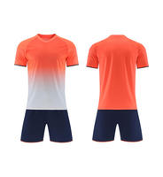 Seragam Sepak Bola Kustom Grosir Oranye Biru Tua Jersey Celana Pendek Dot Fade Cepat Kering Bernapas Perlengkapan Tim 100% Poliester Heat-Transfer
