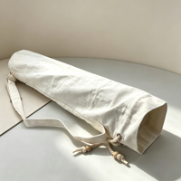 Sac de transport pour tapis de yoga en coton LEECORK, minimaliste, 100% coton, avec corde naturelle et perles en bois, logo personnalisé OEM, sangle réglable, vente en gros