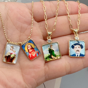 Collar con Colgante Religioso Católico, Sagrado Corazón de Jesús, Nuestra Señora del Monte Carmelo, Colgante Doble, Joyería Cristiana, Regalo para Mujer - Product Image 1