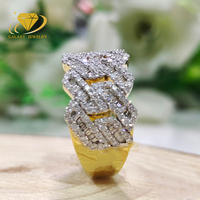 Bijoux hip hop Bague cubaine personnalisée Vvs Moissanite Glacé Argent 925 Plaqué or Bling Moissanite Miami Cuban Mens Half Ring