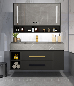 Light luxury <b>white</b> bathroom cabinet beehive glass <b>mirror</b> cabinet <b>white</b> washbasin floor-standing cabinet body - Product Image 5