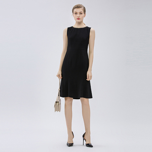 <span class=keywords><strong>Robe</strong></span> élégante <span class=keywords><strong>noire</strong></span> unie pour <span class=keywords><strong>femme</strong></span>, coupe droite, taille naturelle, longueur genou, tissée, pour le bureau, collection automne/printemps - Product Image 4