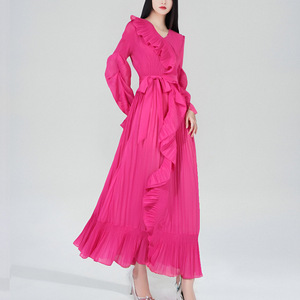 2024 Vintage Style Ladies Maxi <strong>Dress</strong> High Quality Pleated Ruffled Irregular Layered Ruffle Woven Free Size Casual Party <strong>Dress</strong> - Product Image 4