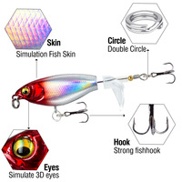 WildTrek Leurre de pêche Whopper Plopper pour brochet 7,5/9,5 cm 6/10 g, leurre de surface avec queue à hélice, 5 couleurs, appât dur 6 # /8 #   Hameçons triples
