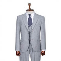 Costume d'affaires gris clair pour homme, simple boutonnage, col à revers, coupe droite, infroissable, mélange de laine, tenue formelle