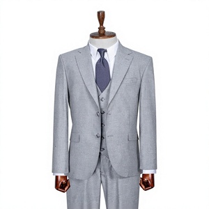 Costume d'affaires gris clair pour homme, simple boutonnage, col à revers, coupe droite, infroissable, mélange de laine, tenue formelle - Product Image 1