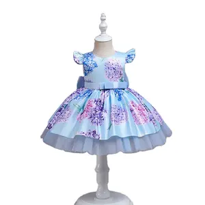 Popular New Trend Chinese Style Floral Sleeveless Lace Breathable Princess Wedding Short Kid Dress For Girls