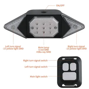 Feu arrière de vélo intelligent à télécommande en ABS, fixation sur tige de selle, 4 LED bleues, 5 LED rouges, 30 LED jaunes SMD, 6 options de clignotants, recharge USB, IPX4 - Product Image 3