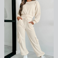 Ensembles trois pièces pour femmes : survêtements streetwear d'hiver personnalisés, gilet à capuche, sweat-shirt court, pantalon à détail boutonné longueur cheville
