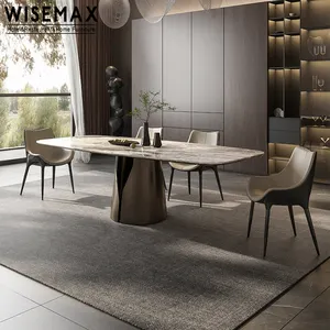 WISEMAX – meuble de salle à manger moderne en marbre, ensemble de table à manger de luxe en acier inoxydable avec base en marbre naturel pour 6 personnes