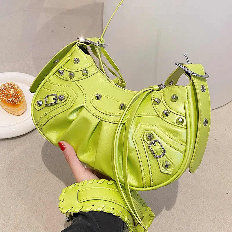 2022 luxury brand ladies shoulder cross-body bag with card pack Fluorescent green Rivet design Axillary bags bolsa for women