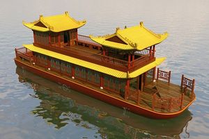 Bateau de croisière électrique de luxe chinois classique avec un design de toit à trois disques élégant de style <span class=keywords><strong>Ango</strong></span>, 7-10 km/h pour utilisation fluviale - Product Image 3