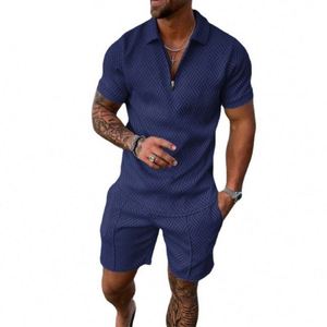 Ensemble de survêtement d'été pour homme, deux pièces, chemise courte zippée et short, mode masculine, chemises à manches courtes pour hommes - Product Image 6