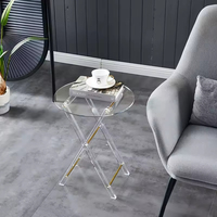 Table de bar pliante moderne en acrylique transparent, table à cocktail ronde en lucite, table fantôme à cadre en X pour l'extérieur, finition polie