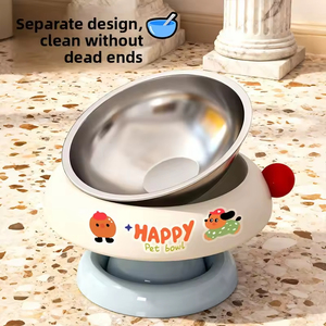 YACHIPET Cute Portable Round Cut <b>Plastic</b> Cat Bowl Non-slip Anti-black Chin High Feet Neck Protection <b>Letter</b> Print Pet Feeding - Product Image 3