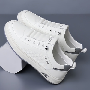 Men's Modern White Leather Platform Sneakers, Quick Lace Non-Slip Casual <strong>Shoes</strong> for Daily, Office, Streetwear 2026 New - Product Image 3