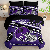 Ensemble de literie 7 pièces sur le thème du football américain, motif casque de rugby violet, pour chambre de adolescents