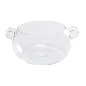 Casseroles en verre transparent à deux poignées, pot de cuisine en verre soufflé à la main, grande taille