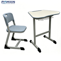 Table de bibliothèque scolaire avec chaises bleues modernes, ensemble bureau et chaise pour salle de classe, tables hexagonales pour étudiants adultes