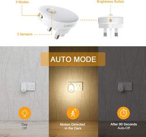 Lyridz Paquete de 2 Luces Nocturnas LED con Sensor de Movimiento, Montaje en Pared, Regulable, Luz Blanca Cálida, Modo Automático/Encendido/Apagado para Habitaciones Infantiles - Product Image 3