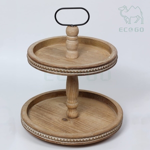 Bandeja Redonda de Madera con Cuentas de 2 Niveles para Decoración del Hogar, Fiestas y Cocina, para Exhibición de Frutas, Postres y Cupcakes - Product Image 5