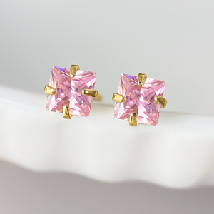 Wholesale Fashion CZ Earrings Jewelry 18K Gold Plated Princess Cubic Zirconia Trendy Studs Earrings for Women - Product Image 6