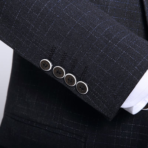 Costume trois pièces bleu marine à carreaux pour homme, blazer sur mesure, gilet ajusté, pantalon formel, tenue d'affaires - Product Image 4