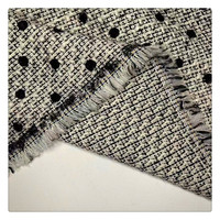Tissu Tweed à Pois Floqués Noir, Tissu Fantaisie Tissé à Pois Floqués pour Blazer, Jupe, Costume Femme, Personnalisé, En Stock
