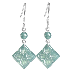 High-end natural A-grade jadeite blue water four-leaf clover earrings made of S925 <b>silver</b> and ice-grade jade for women - Product Image 1