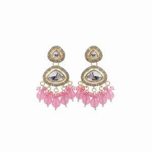 Pendientes colgantes de cuentas y piedra Kundan chapados en oro Accesorio de moda - Product Image 2
