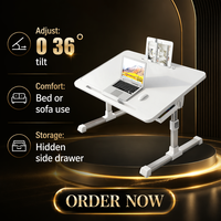 Table de lit pliable pour ordinateur, support portable réglable en hauteur pour ordinateur portable avec tiroir pour la maison, le bureau et le gaming