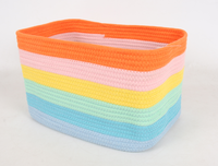 Panier de rangement rectangulaire pliable en corde de coton tressée à rayures arc-en-ciel, écologique, avec poignées, pour jouets d'enfants, vêtements, chambre d'enfant, salon