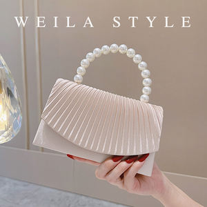 Plissee Satin Abend Clutch Bag mit Magnet verschluss Perlen griff Elegante Geldbörse für Hochzeits bankett <span class=keywords><strong>Prom</strong></span> Formale Party kleid - Product Image 2
