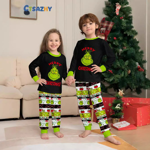 Cartoon Weihnachts-Familien-Pyjama-Set Weiche Lässige Langarm-Hosen mit Alphabet-Druck Hauskleidung Eltern-Kind-Partnerlook - Product Image 4