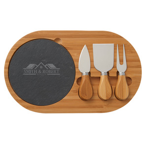 Bamboo Cheese <b>Knife</b> Set With Slate Board Stainless Steel Blades For Serving And Cutting Cheese Butter <b>Bread</b> - Product Image 5