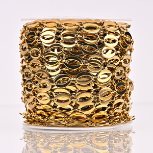 Cadena de Eslabones Ovalados Color Oliva |   Cadena Geométrica de 3 Barras de Acero Inoxidable con Baño de Oro PVD de 18K para Fabricación de Collares y Pulseras - Product Image 4