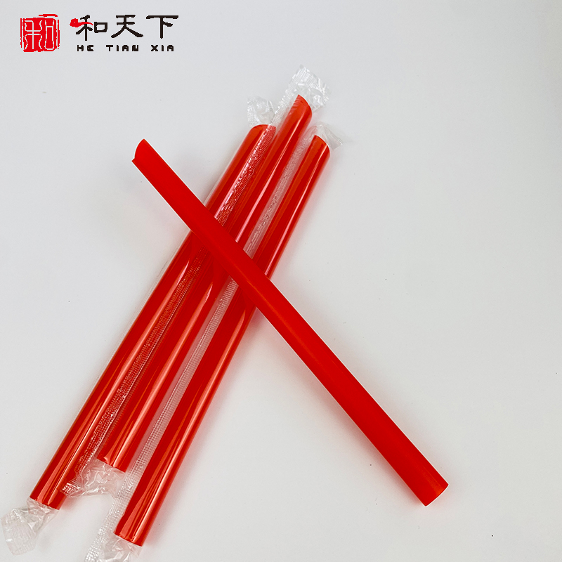 Individually Wrapped Recyclable Red Paper Straws for Bubble Tea and Milkshakes HTX Brand