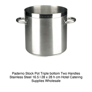 Olla de Acero Inoxidable con 2 Asas Ø 28 cm H 28 cm, 16.5 L, Base de Triple Capa Paderno - Product Image 2