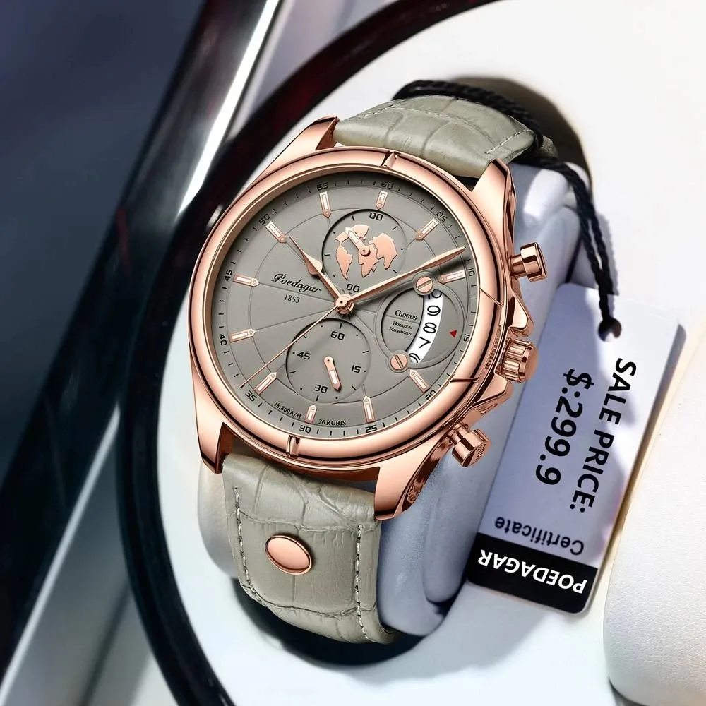 POEDAGAR Men Watch Fashion Chronograph Leather Quartz Watches Waterproof Luminous Top Brand Luxury Men's Wristwatch High Quality