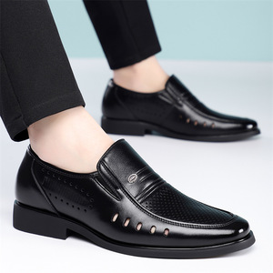 Breathable <b>Split</b> Leather Loafers Pointed <b>Toe</b> Office Career Men's Dress <b>Shoes</b> Rubber Outsole Pu Lining Solid Pattern - Product Image 4