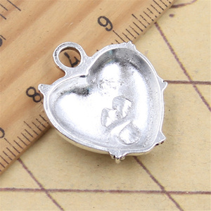 Quyến rũ khóa chuỗi trái tim mề đay 27x24mm <span class=keywords><strong>handmade</strong></span> làm phù hợp, cổ điển Tây Tạng bạc màu Mặt dây chuyền, tự làm cho vòng đeo tay vòng cổ - Product Image 3