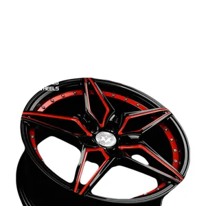 Wheels AC01 | Staggered 20 Inch Rims Set Of 4 Wheels - Gloss Black Red Inner Finish - Fits Most Sedans Coupes And SUVs -