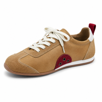 Baskets rétro en cuir suédé pour femmes, chaussures décontractées vintage à lacets contrastés et semelle plate