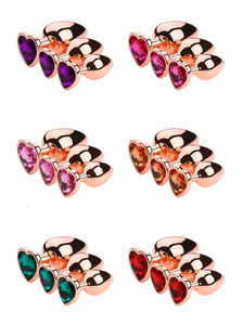 Ensemble de 3 tailles de plug anal en forme de cœur en acier inoxydable rose doré avec base en métal et diamant pour adultes - Product Image 6