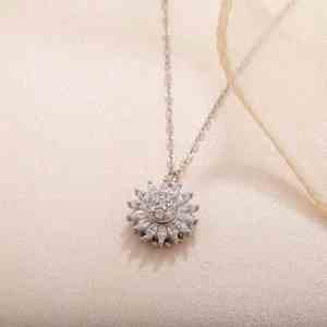 Collar de Cadena de Acero Inoxidable con Baño de Cobre y Circones Brillantes, Colgante Giratorio de Girasol, ¡Venta Caliente! - Product Image 5