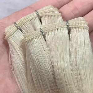 Mais novo remy humano fino invisível genial trama extensões de cabelo duplo desenhado russo genial trama